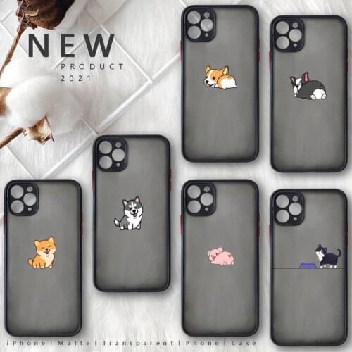 Corgi Dog Pig Cartoon Phone Case Matte Transparent for iphone 11 12 pro mini XS XR X max 7 8 plus TPU Mobile bags shell funda