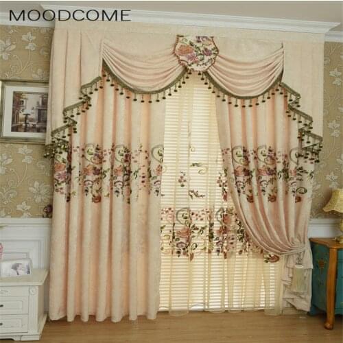 European Rural Embroidered Thickening Chenille Curtains for Living Dining Room Bedroom