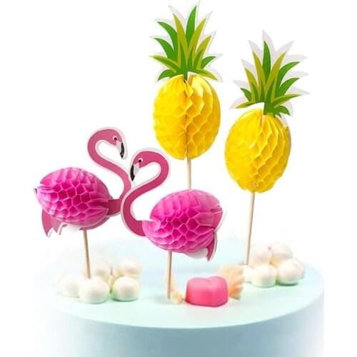 Flamingo Pineapple Cake Topper Hawaii Summer Birthday Decor Tropical Aloha Cake Decor Flamingo Beach Party Decor