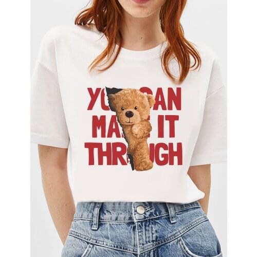 BLINGPAW Graphic T Shirts Cute Teddy Bear You Can Make It Though Letter Print T-shirt White Cotton Unisex Tees Summer Tee Shirts