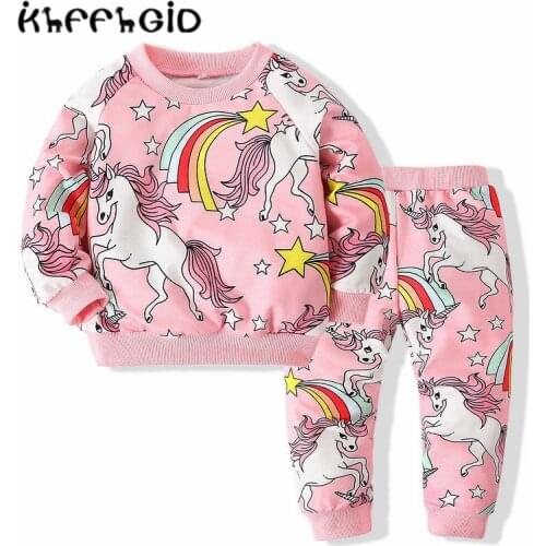 Childrens clothing cartoon sports toddler baby girl cotton cartoon printed dinosaur sweater comfortable loose print 2PS