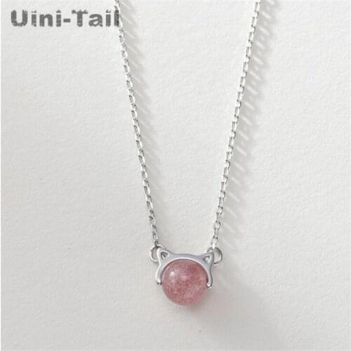 Uini-Tail hot new 925 sterling silver cute cat necklace female simple strawberry crystal necklace Korean small fresh fashion