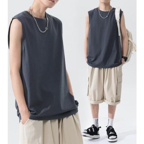 Mens Tank Top Cotton Solid Color Sleeveless Mens Clothing Summer Round Neck Pullover Top Loose Casual Mens Clothes Thin