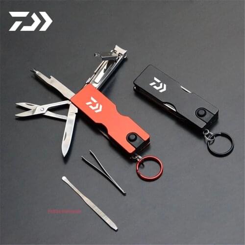 DAIWA Multi Fishing Tools Outdoor Multifunction Mini Keychain Knife LED Light Nail Clipper Scissors Fishing Equipment