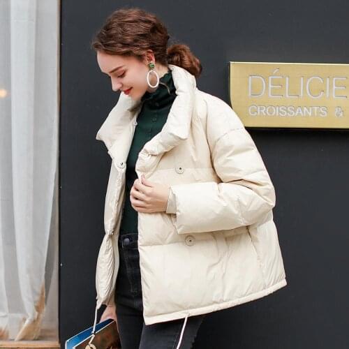 Fashion Solid Womens Winter Warm Down Jacket Stand Collar padded coat Casual White parka Ladies chic Outwear Female