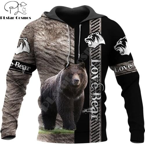 Autumn Fashion Hoodies Animal Love Bear 3D Printed Mens Sweatshirt Unisex Zip Pullover Casual Harajuku Streetwear DW0366