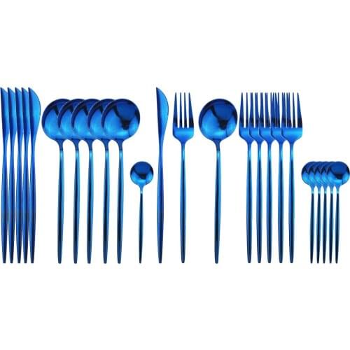 Blue Shiny Dinnerware Set 304 Stainless Steel 20pcs/set Tableware Knife Fork Spoon Dishwasher Safe Cutlery Set Gift Box