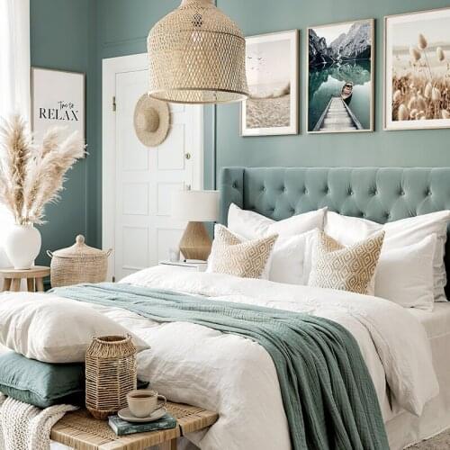 Nature Landscape Wall Art Poster Lake Boat Canvas Painting Beach Brids Gress Print Nordic Picture Modern Bedroom Home Decor