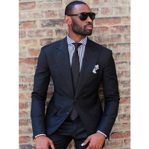 ANNIEBRITNEY Black 2 Piece Slim Fit Men Business Suit Tailor Made Groom Wedding Tuxedo 2 Piece Prom Wedding Business Men Suit