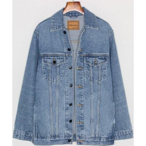 Autumn New Fashion Washed Blue Denim Jacket Women Long Sleeve Outerwear Chaqueta Mujer Loose Mid Long Jeans Jacket Coat Female