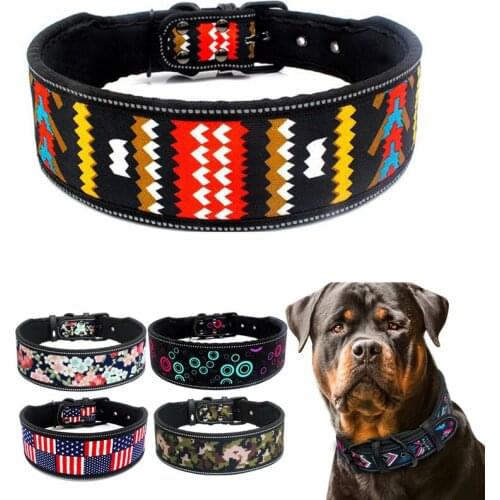 Pet Waterproof Collar Reflective Dogs Collar Breathable Padded Striped Pitbull German Shepherd Medium Large Dog Collar