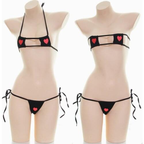 Mistress Gifts Three-Point Set Micro Bikini Extreme Erotic Embroidery Love Cube Banded Sexy Uniform Temptation Kawaii Lingerie