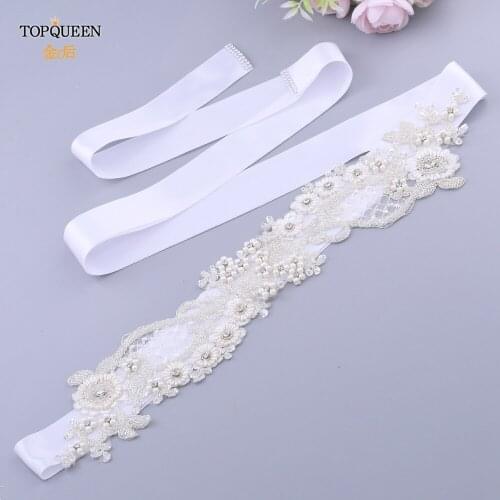 TOPQUEEN S53 Luxury Wedding Belt White Embroidered Belt Elegant Pearl Bridal Belt Beaded Waist Belt Flower Belts Maternity sash