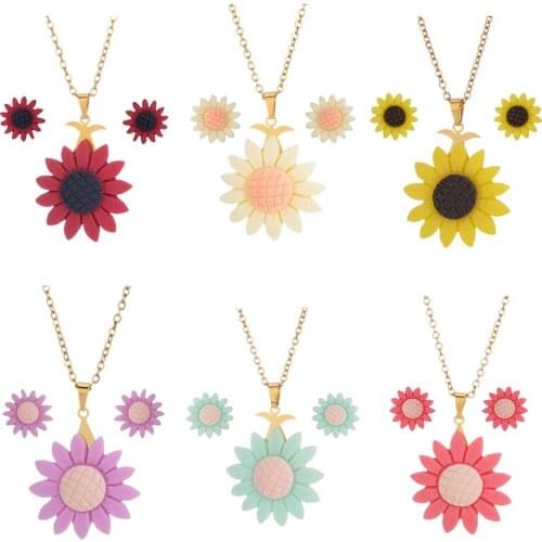Sasusp Cartoon Korean Snowflake Necklaces for Women Plant Fashion Daisy Jewelry Cartoon Sunflower Earrings Necklace 2021 Gifts
