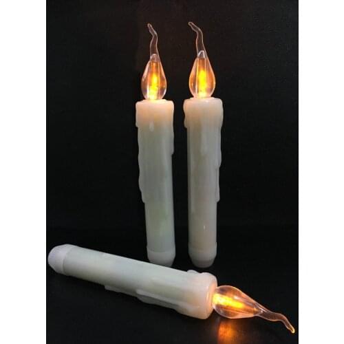 LED Taper Battery Operated Flameless Candle Dipped wax Flickering Electric light lamp f/Wedding Xmas Home party decor 17CM-Amber