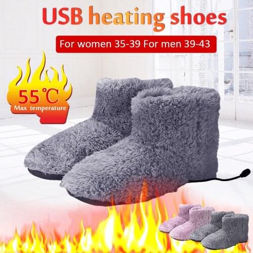 USB Heating Shoes Washable Comfortable Plush Foot Warmer Electric Heated Shoes Winter Warm Thermal Boot for Woman Man