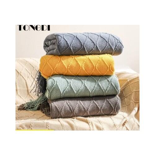 TONGDI Soft Warm Popular Fashionable Lace Fringed Knitting Wool Blanket Pretty Gift For Girl All Season Handmade Sleeping Bag