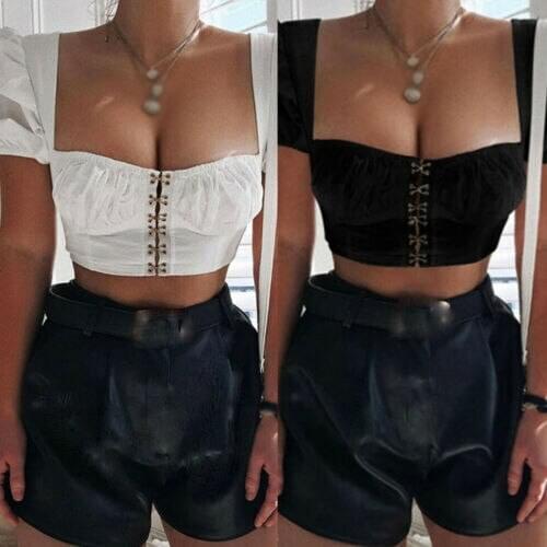 Women Sexy Square Neck Crop Top Summer Casual Short Tops Tank Top Woman Clothes Ladies Short Sleeve Vest