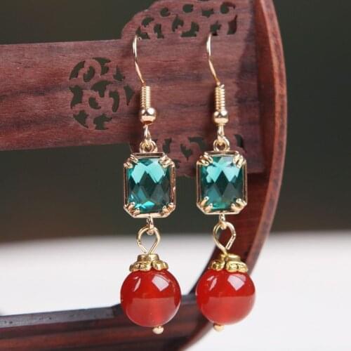 Chinese Symbol Earring Vintage Red Agate Drop Earrings For Women Fine Jewelry Water-drop Dangle Earrings December Birthday Gift