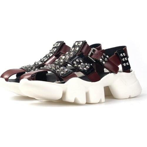 High top summer men shoes rivet shoes for men fashion genuine leather men sandals increase sport sandal