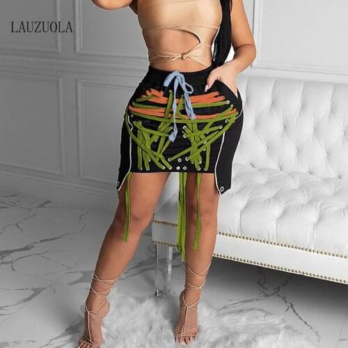 Handmade Cross Bandage Skirts Womens Summer Runway Streetwear Asymmetrical Black Mini Skirt Zipper Pockets Y2K Goth Punk Clothes