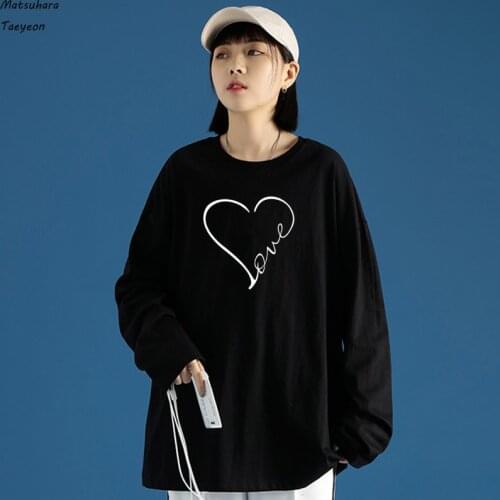 New fashion Hip Hop Love Heart Print T Shirt Women T-shirt Loose Long Sleeve TShirt Tops Funny T Shirts Plus Size Clothes