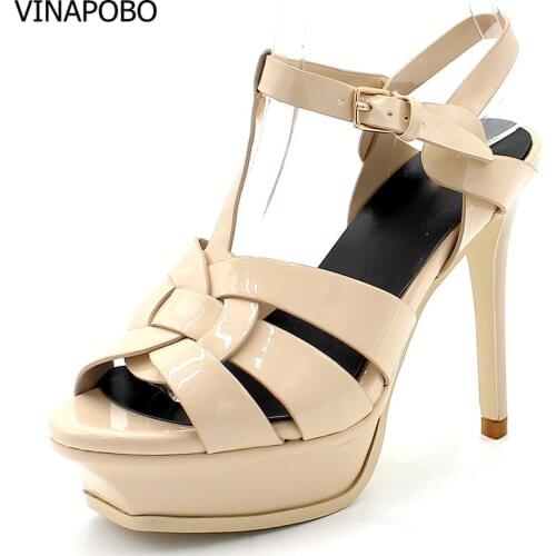 VINAPOBO Quality Genuine Leather High Heel Sandals Women Sexy Footwear Lady Shoes nudel Shoes Platform Party Wedding Shoes