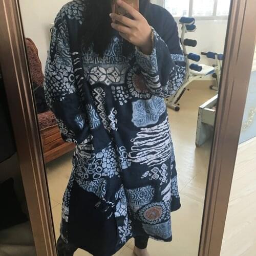 Women Cotton Linen Cashmere Warm Winter Dress Female National Loose Plus Size Robe Dress Print Chinese Thick Dress