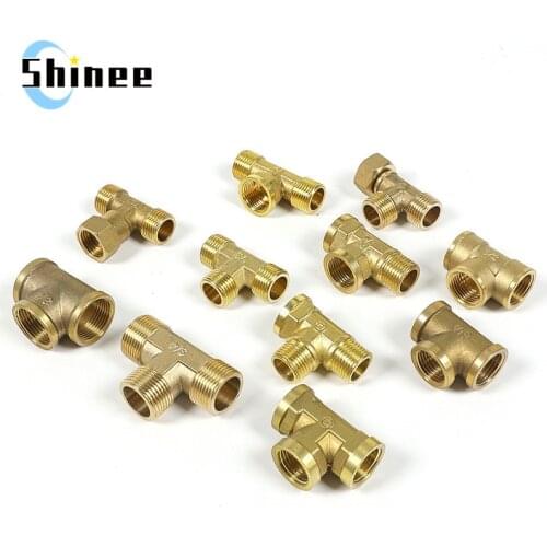 1Pc Pneumatic Brass Pipe fitting Male-Female Thread conversion connect 1/8" 1/4" 3/8" BSP Tee Type copper water oil gas adapter