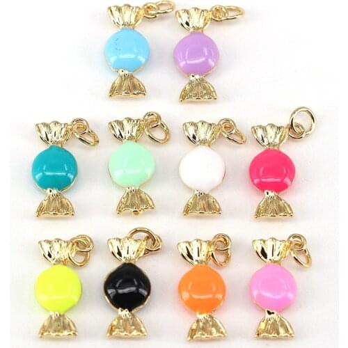 10Pcs,Colorful Enamel Candy Shape Pendant, Gold Filled Summer Color Candy Charm,Enamel Jewelry Findings