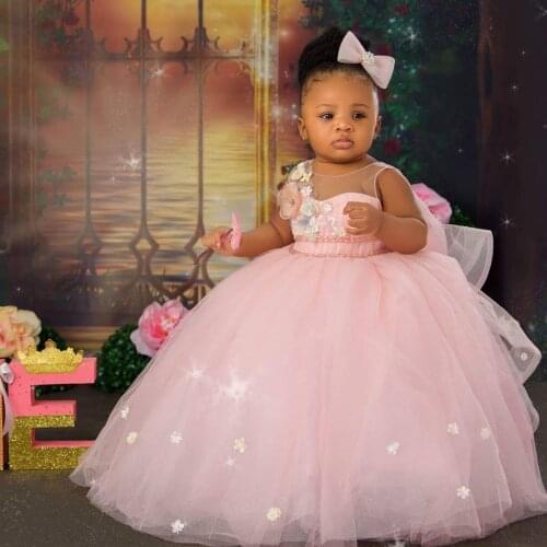 2021 Pink Flower Girl Dresses Ball Gown Beaded Sequined Appliqued Little Kids Birthday Pageant Wedding Gowns