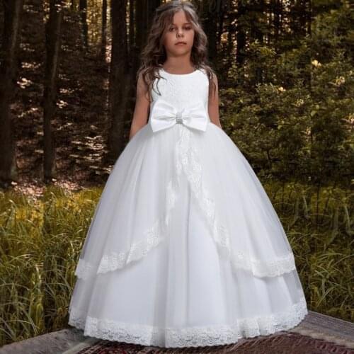 2021 Pageant Flower Bridesmaid Dress For Girl Children Costume Pure White Party Princess Dresses Girls Vestido Gown 10 12 Years