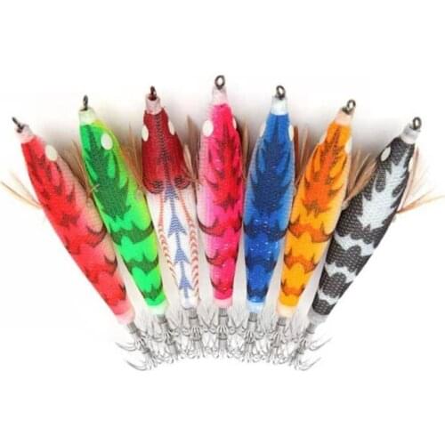 35Pcs Squid Jigs Hook Wooden Shrimp Artificial Fishing Lure Wood Shrimp Fishing Bait