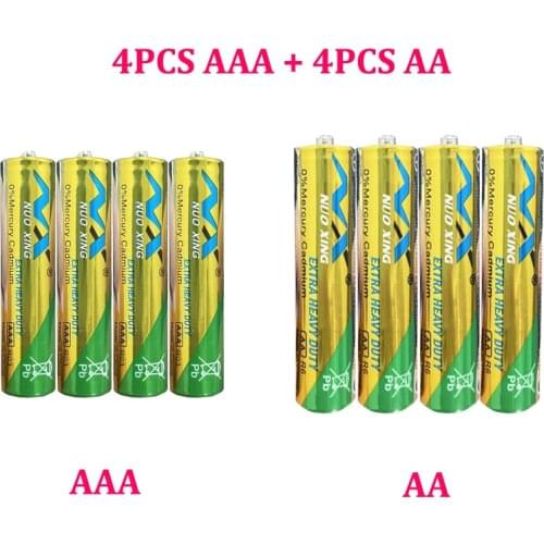 4Pcs 1.5v LR6 R6P AA Battery 4Pcs LR03 R03P AAA Battery 1.5V carbon zinc Dry aaa Primary pilas Batteries Combine 8PCS for toys