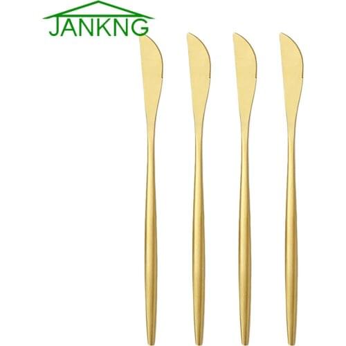 4Pcs Gold Matte Dinner Knife Cutlery 304 Stainless Steel Dinnerware Knife Silverware Kitchen Flatware 7 Color Tableware