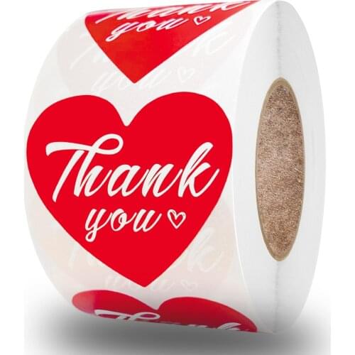 500pcs Lovely Heart Stickers Red Thank You Scrapbooking Sticker Seal Labels For Gift business package decor party wedding supply