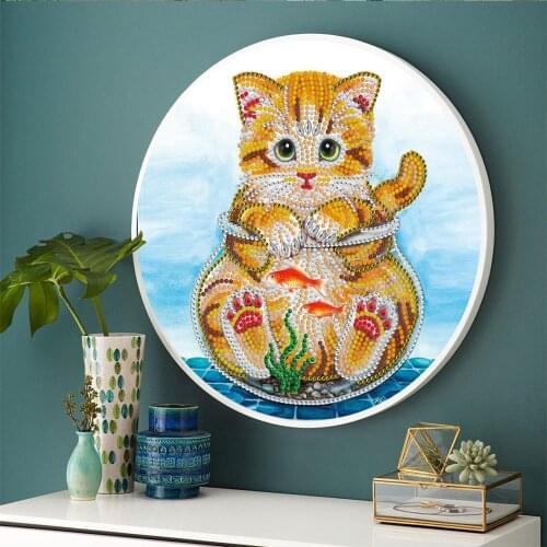 5d Diy Diamond Art Tassel Painting Cat In Fish Tank Diamond Mosaic With Frame Rhinestone Crystal Handicraft YKH69