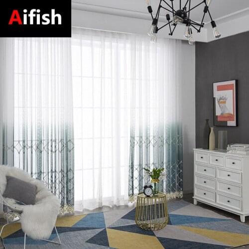 American Water-Soluble Embroidery Gradient Shading Screens Bedroom Decoration Living Room Curtains Balcony Bay Window 25