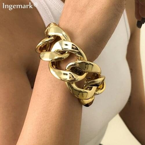 Exaggerated Cuban Curb Big Acrylic Chain Bracelet Bangle Vintage Punk Lock Bling Link Bracelets Men Party Jewelry Accessories