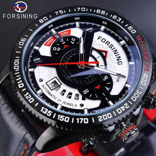 Forsining Sprot Racing Design Black Leather Belt Calendar Hour Mens Automatic Mechanical Wirst Watch Top Brand Luxury Male Clock