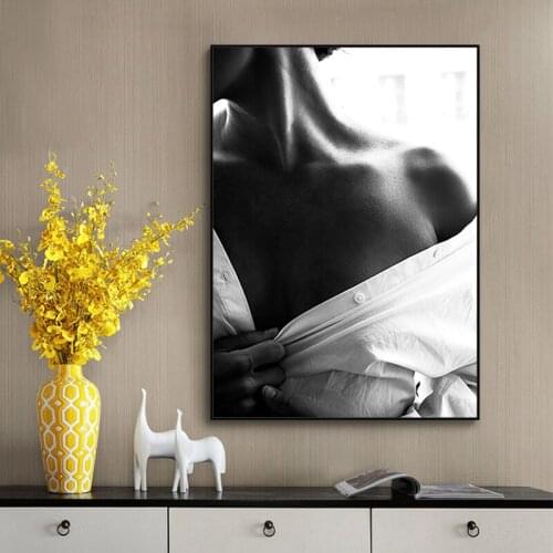 Black Female Shoulde and White Shirt Canvas Painting Women Posters and Prints Scandinavian Cuadros Wall Art Picture for Decor