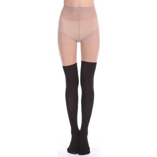 CUHAKCI Women Sexy Pantyhose Black Tinted Sheer False High Stocking Black Tight