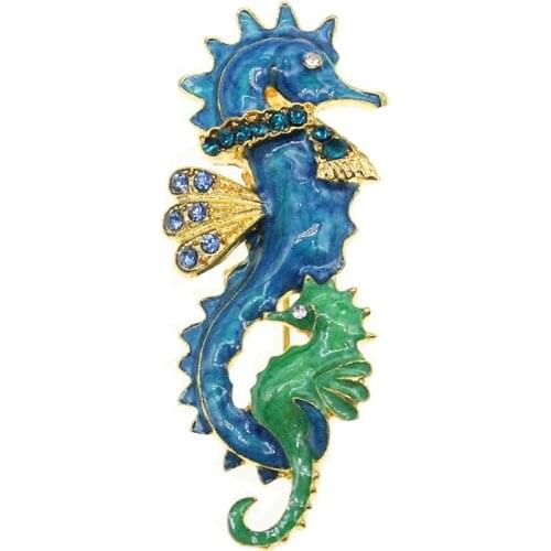 Zinc alloy rhinestone enamel seahorse pendant brooch pin