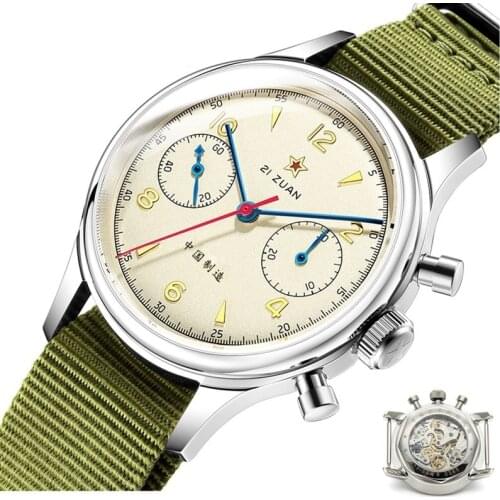 Chronograph Mens 38mm China Aviation 1963 Seagull Movement Sapphire/Arcylic Clock Men Mechanical Wristwatches Pilots Vintage