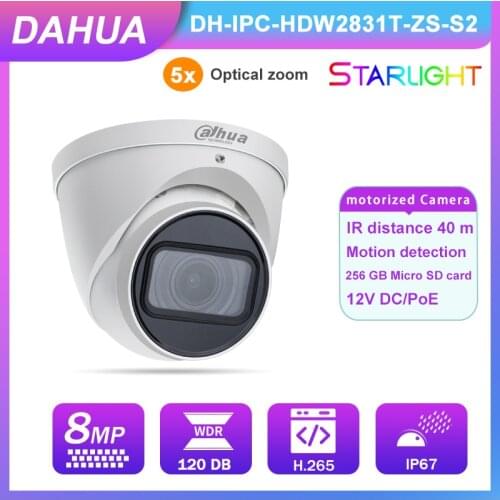 Dahua 5X Zoom IPC-HDW2831T-ZS-S2 8MP Starlight UltraHD POE Outdoor Surveillance Camera H.265 IP67 With SD Card Slot NightVision