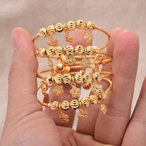 Flower France Small Child Gold Color Bangles For Girls Child Kids Adjustable Bracelets Baby Wear Bracelets Gift Blessing