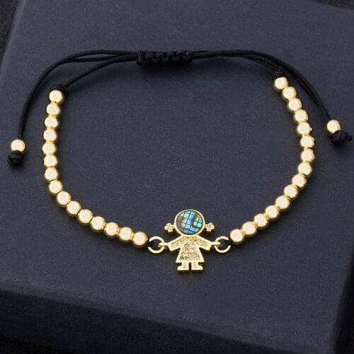 Lovely Boy & Girl Handmade Adjustable Rope Bracelet Cubic Zirconia Charm Beads Jewelry For Women Couple Valentines Day Gift