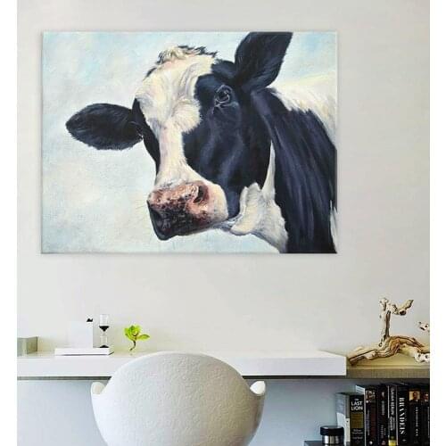 Cute Cartoon Black and White Cow Poster Modern Minimalist Animal Print Canvas Painting Living Room Wall Art Murals Home Decor