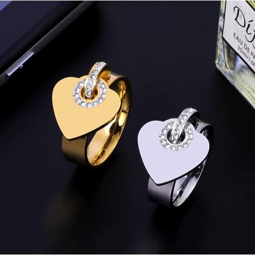 MSX Big Heart Stainless Steel Rings For Women Cubic Zirconia Love Heart Charm Rings Gold Silver Wedding Rings Wholesale Jewelry