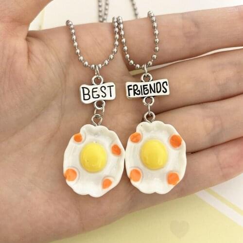 Simulation Poached Egg Pendant bff Necklace Children Best Friends 2 Boys Girls Adorable Food Friendship Jewelry Birthday Gift